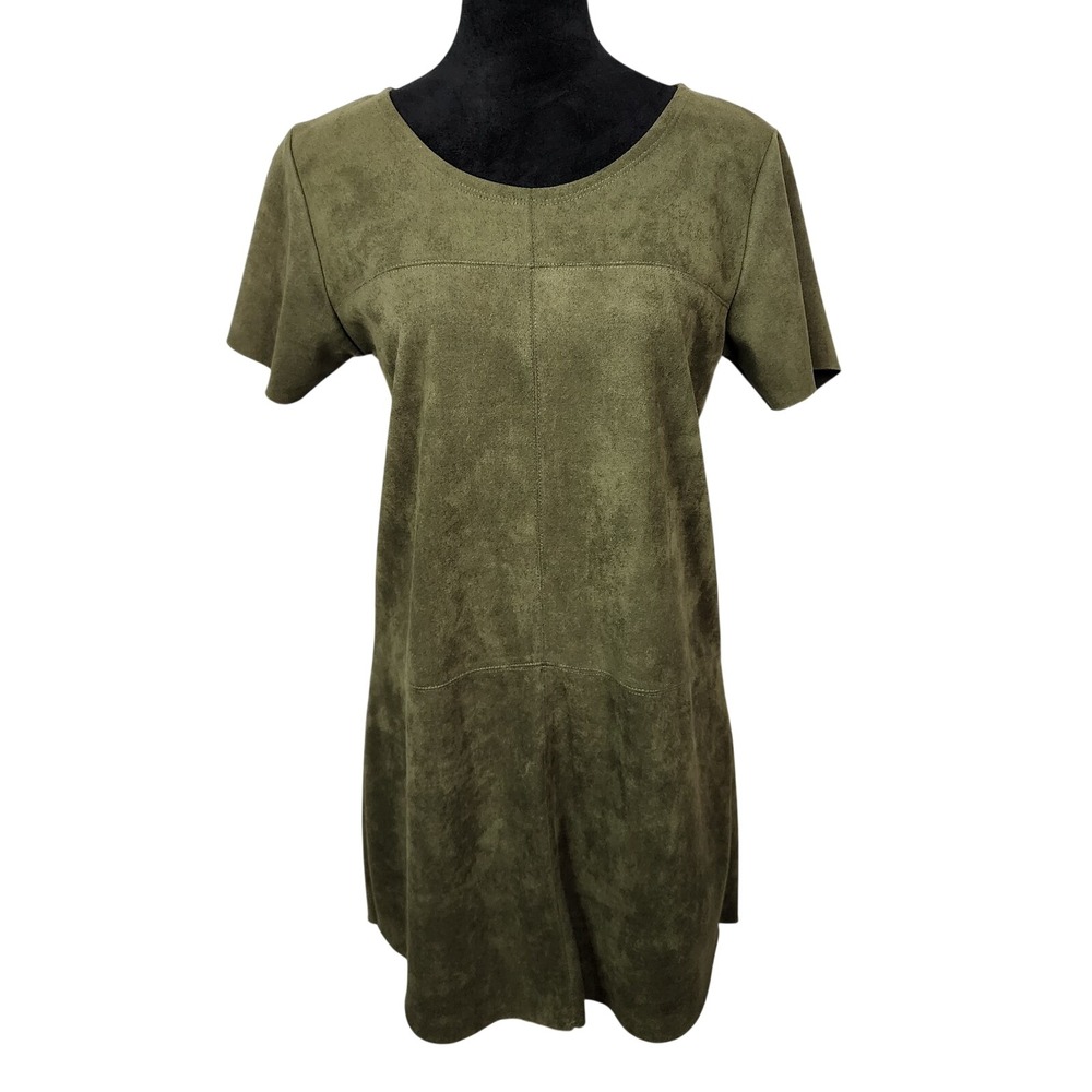 NEWBURY KUSTOM Size Medium Moss Green Micro Suede Faux Vegan Mini A-Line Dress